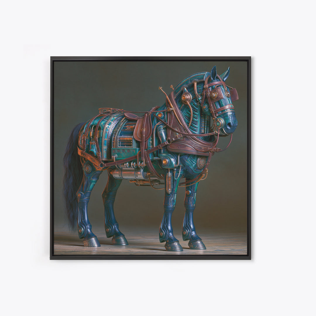 Steam Powered Horse Framed Canvas Print, Steampunk Art, Neutral Decor, Living Room Decor, Fine Art, Mechanic, Home Decor, STE-1x1-63