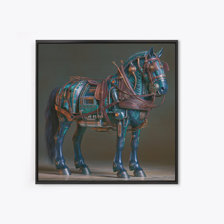 Steam Powered Horse Framed Canvas Print, Steampunk Art, Neutral Decor, Living Room Decor, Fine Art, Mechanic, Home Decor, STE-1x1-63