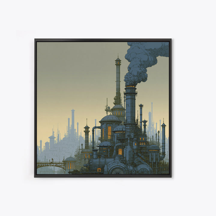 Steam Powered City Skyline Canvas Print, Steampunk Art, Luxury Decor, Living Room Decor, Abstract Art, Mechanic, STE-1x1-69