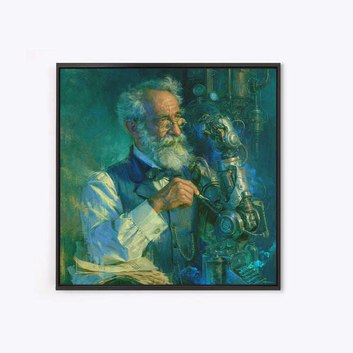 Victorian Inventor Portrait Framed Canvas Print, Steampunk Art, Boho Decor, Living Room Decor, Fine Art, Mechanic, Art Print, STE-1x1-79