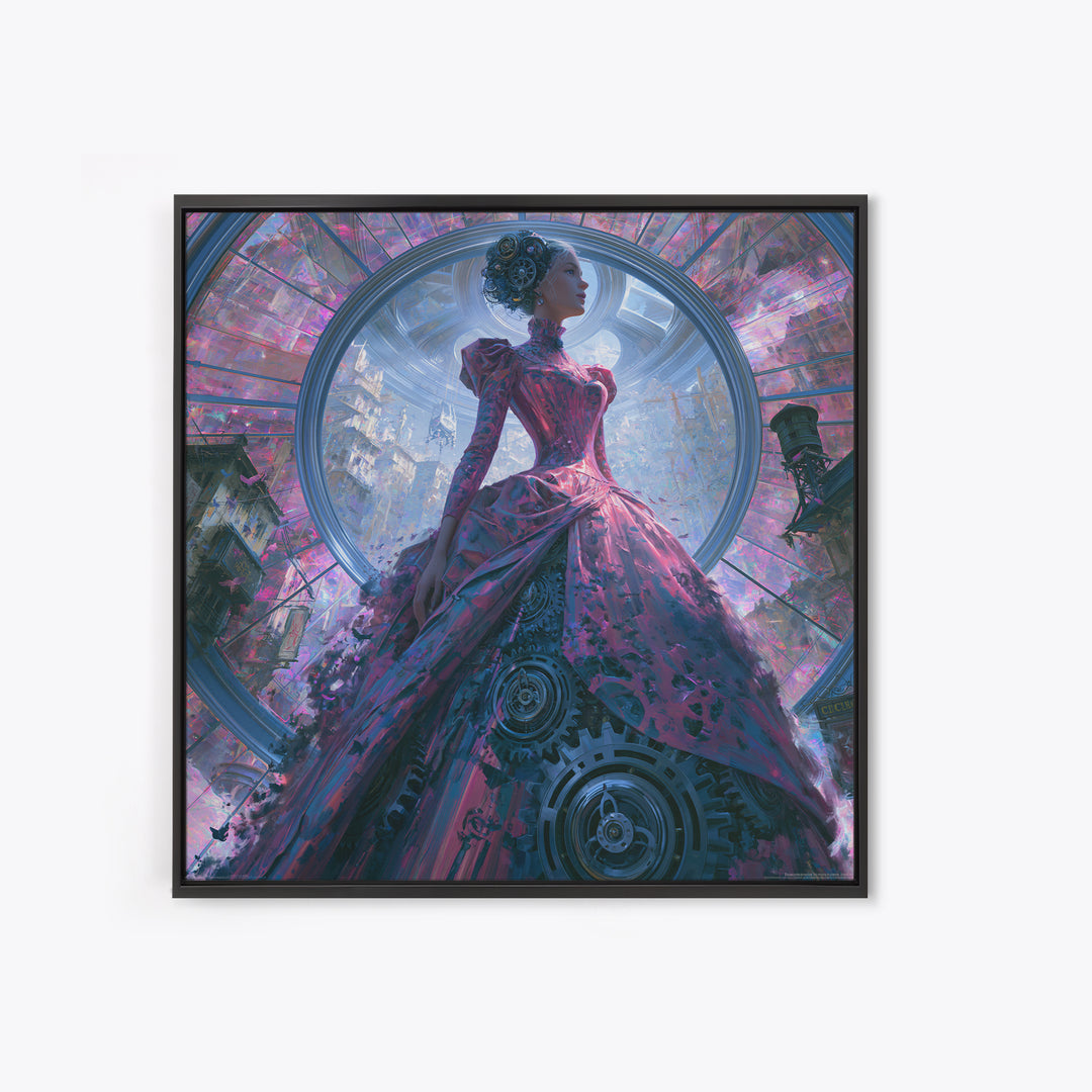 Victorian Lady with Clockwork Dress Details Canvas Print, Steampunk Art, Contemporary Art, Living Room Decor, Mechanic, STE-1x1-89