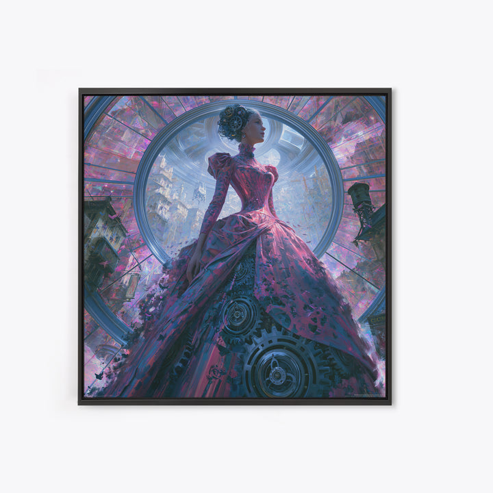 Victorian Lady with Clockwork Dress Details Canvas Print, Steampunk Art, Contemporary Art, Living Room Decor, Mechanic, STE-1x1-89