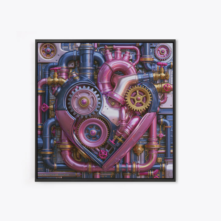 Gear Heart with Pipes and Valves Canvas Print, Steampunk Art, Man Cave Decor, Living Room Decor, Fine Art, Mechanic, STE-1x1-92
