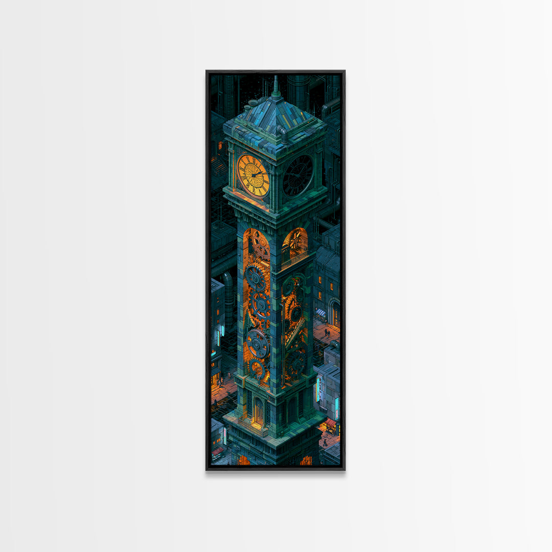 Clock Tower Gears Canvas Print, Steampunk Art, Abstract Art Print, Living Room Decor, Watercolor Art, Mechanic, STE-1x3-1
