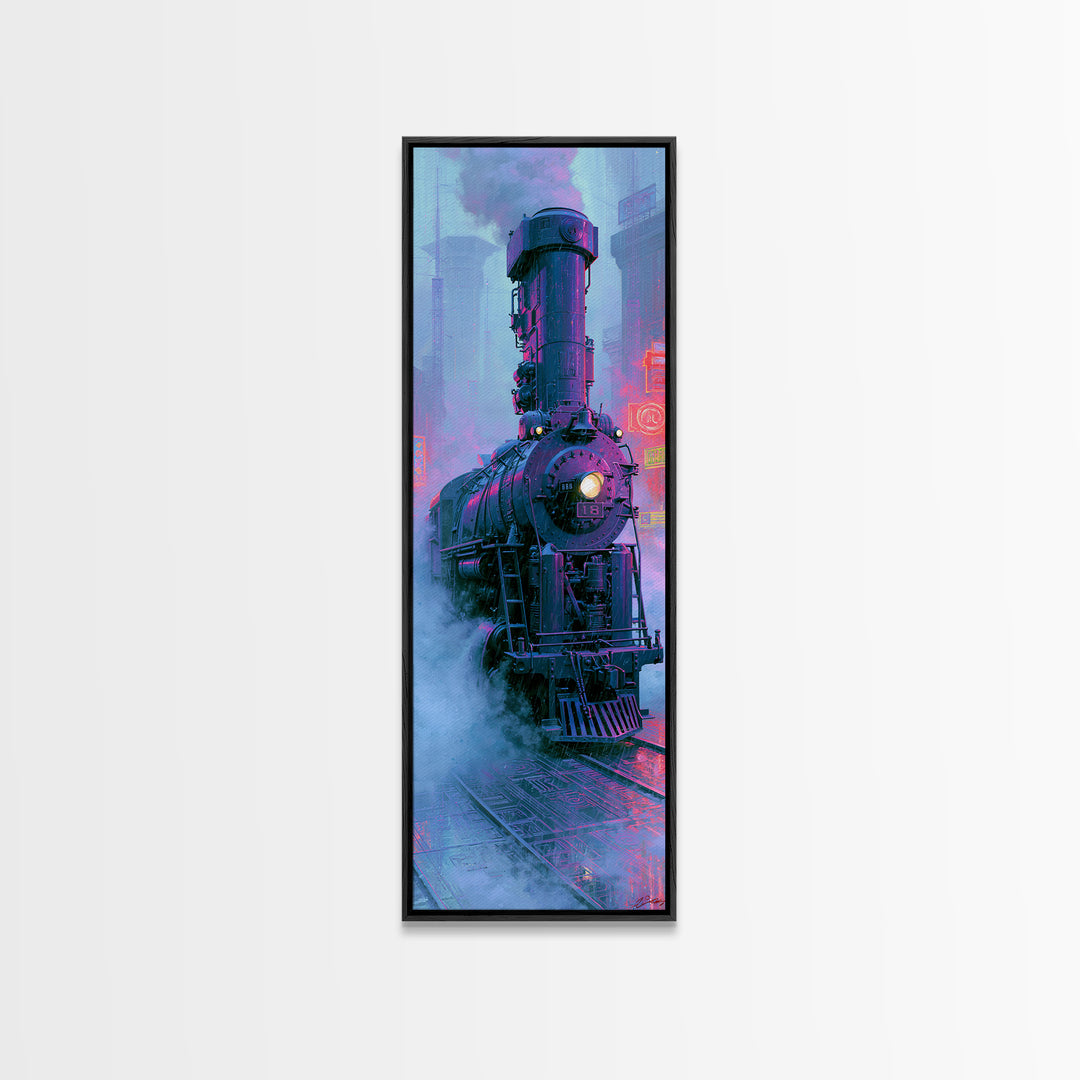 Steam Locomotive Racing Through Fog Canvas Print, Steampunk Art, Neutral Decor, Living Room Decor, Fine Art, Mechanic, STE-1x3-18