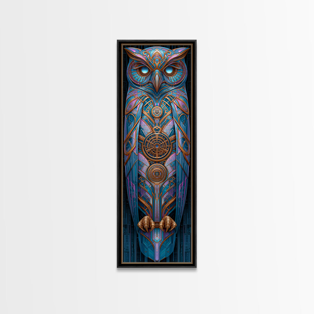 Brass Clockwork Owl Canvas Print, Steampunk Art, Minimalist Decor, Living Room Decor, Fine Art, Mechanic, Abstract Art, STE-1x3-37