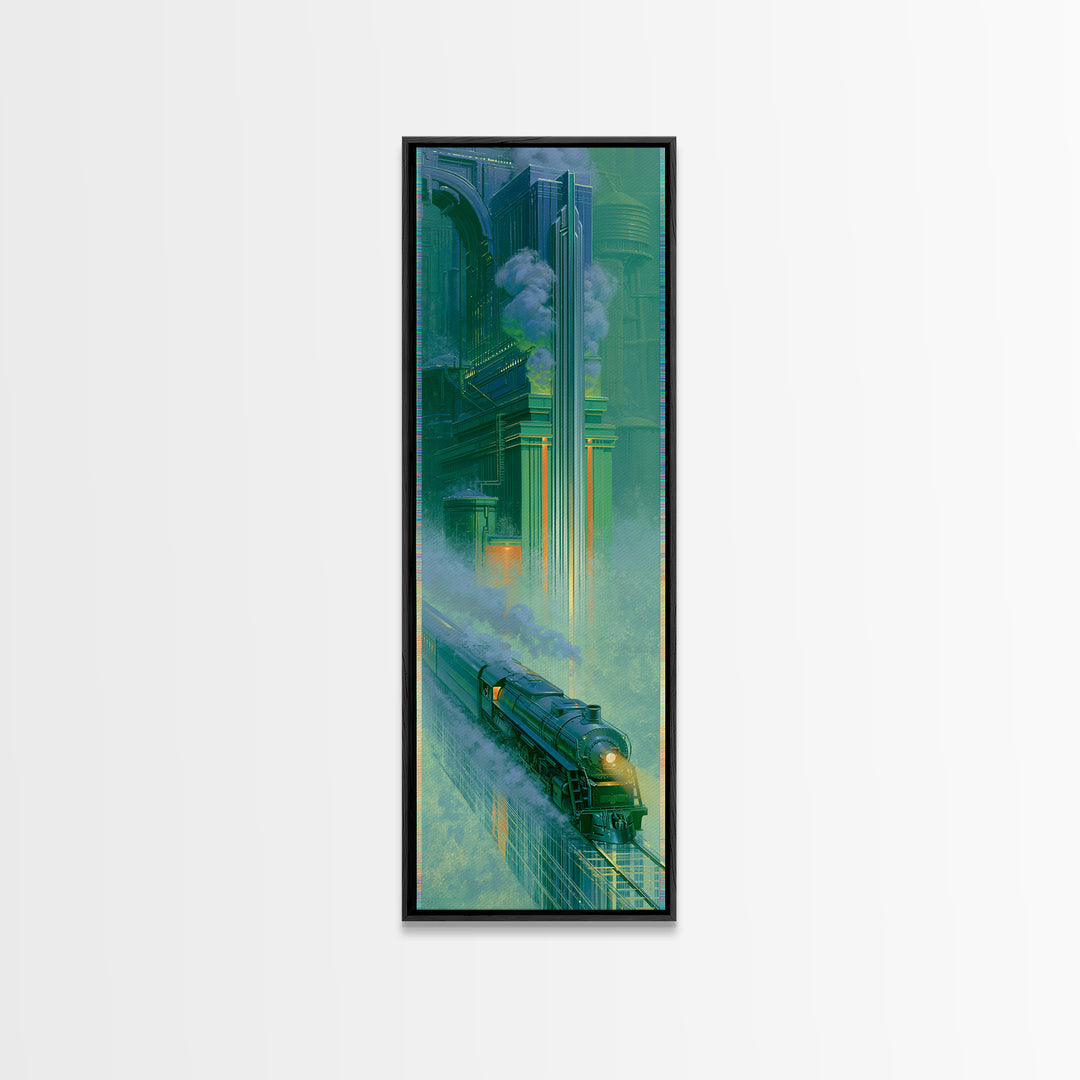 Steam Locomotive Racing Through Fog Canvas Print, Steampunk Art, Neutral Decor, Living Room Decor, Fine Art, Mechanic, STE-1x3-42