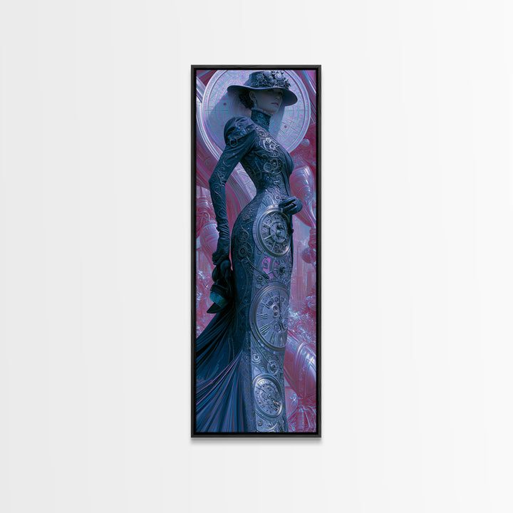 Victorian Lady with Clockwork Dress Details Canvas Print, Steampunk Art, Fine Art Print, Living Room Decor, Fine Art, Mechanic, STE-1x3-5