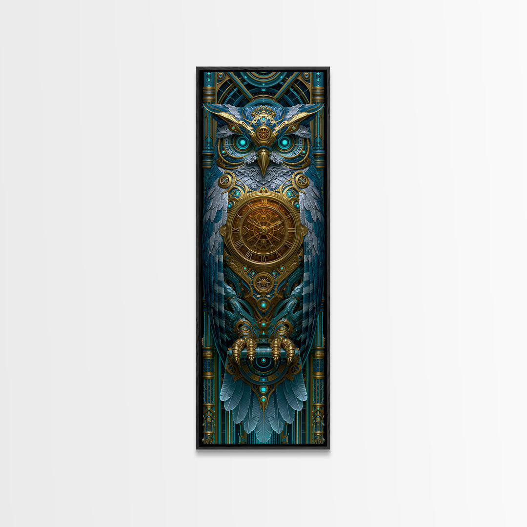 Brass Clockwork Owl Framed Canvas Print, Steampunk Art, Halloween Decor, Living Room Decor, Fine Art, Mechanic, Boho Wall Art, STE-1x3-61