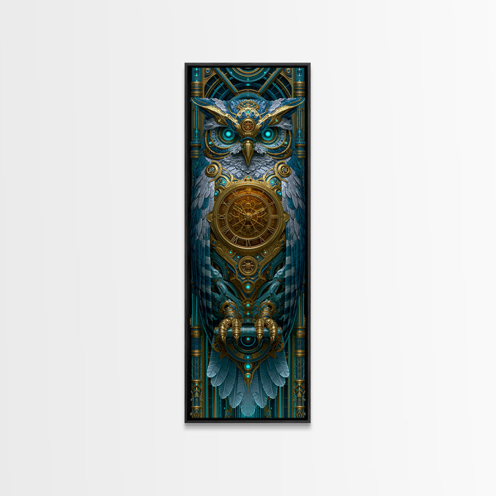 Brass Clockwork Owl Framed Canvas Print, Steampunk Art, Halloween Decor, Living Room Decor, Fine Art, Mechanic, Boho Wall Art, STE-1x3-61