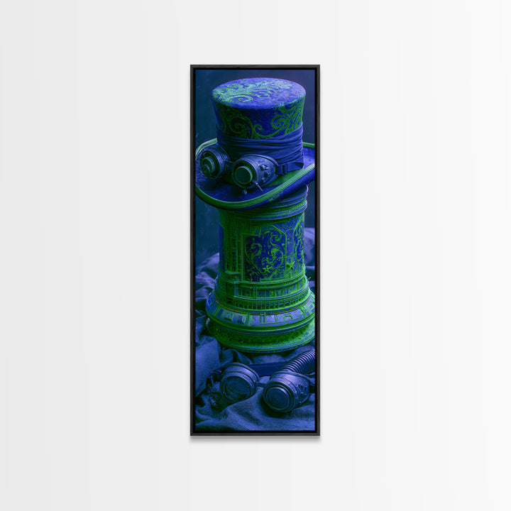 Top Hat and Goggles Still Life Framed Canvas Print, Steampunk Art, Wall Art Print, Living Room Decor, Fine Art, Mechanic, STE-1x3-64