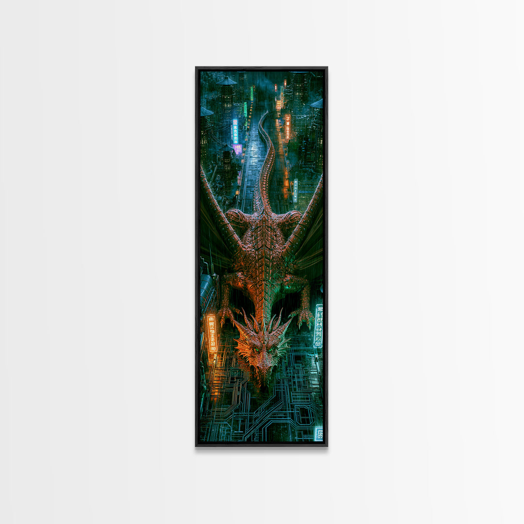 Copper Dragon with Riveted Wings Framed Canvas Print, Steampunk Art, Modern Decor, Living Room Decor, Fine Art, Mechanic, STE-1x3-70