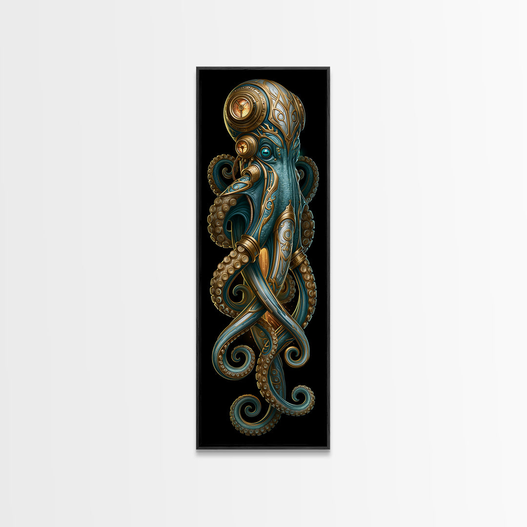 Steampunk Octopus with Brass Tentacles Canvas Print, Steampunk Art, Man Cave Decor, Living Room Decor, Fine Art, Mechanic, STE-1x3-89