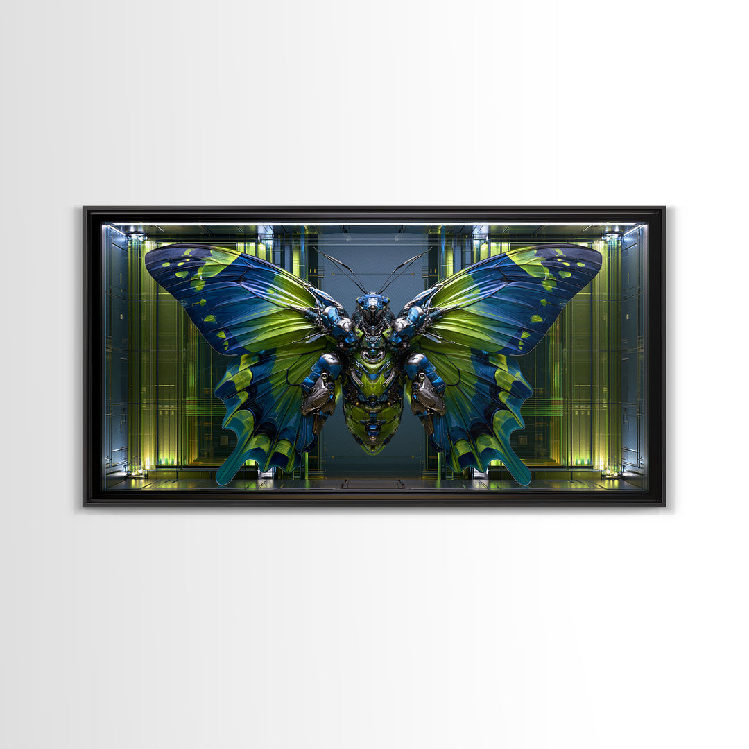 Mechanical Butterfly Specimen Framed Canvas Print, Steampunk Art, Contemporary Art, Living Room Decor, Fine Art, Mechanic, STE-2x1-10
