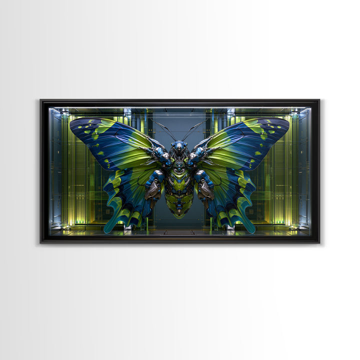 Mechanical Butterfly Specimen Framed Canvas Print, Steampunk Art, Contemporary Art, Living Room Decor, Fine Art, Mechanic, STE-2x1-10