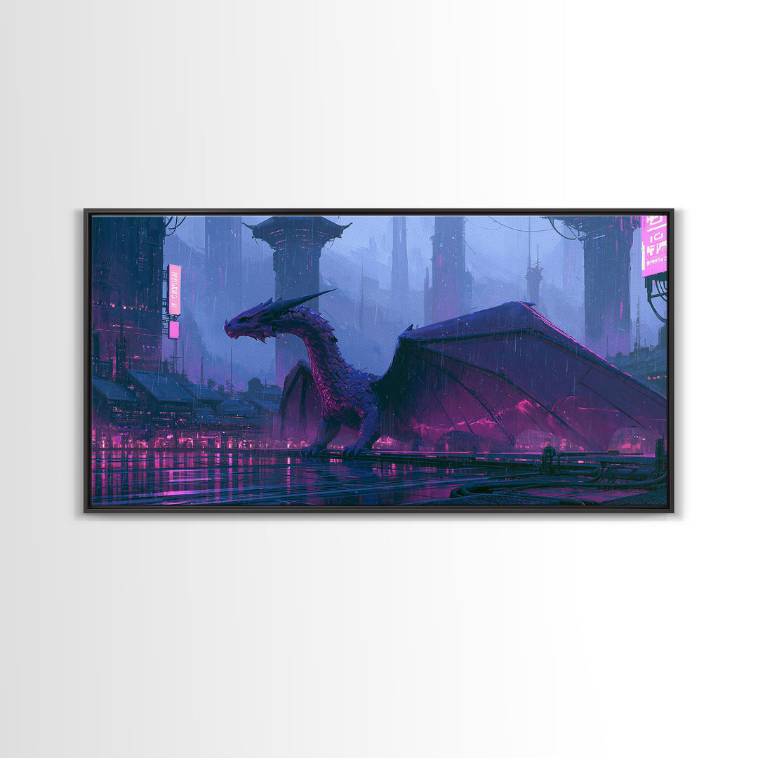 Copper Dragon with Riveted Wings Framed Canvas Print, Steampunk Art, Minimalist Decor, Living Room Decor, Fine Art, Mechanic, STE-2x1-30