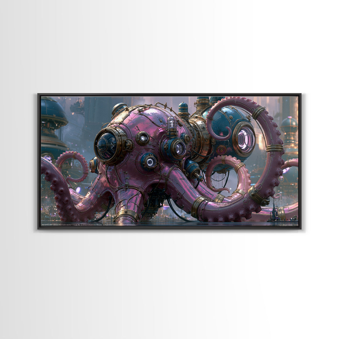 Steampunk Octopus with Brass Tentacles Canvas Print, Steampunk Art, Digital Print, Living Room Decor, Fine Art, Mechanic, STE-2x1-49