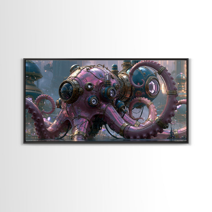 Steampunk Octopus with Brass Tentacles Canvas Print, Steampunk Art, Digital Print, Living Room Decor, Fine Art, Mechanic, STE-2x1-49