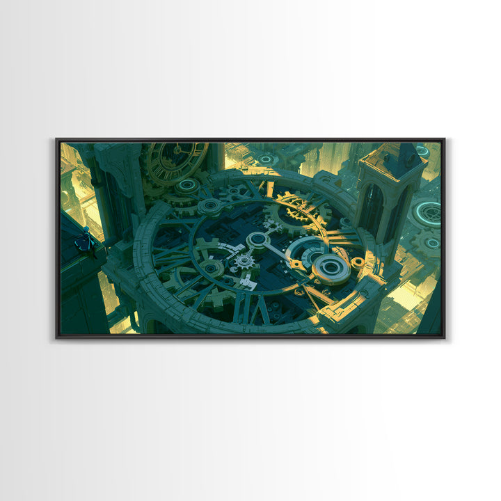 Clock Tower Gears Canvas Print, Steampunk Art, Art Nouveau, Living Room Decor, Mechanic, Modern Art, Digital Download Art, STE-2x1-57