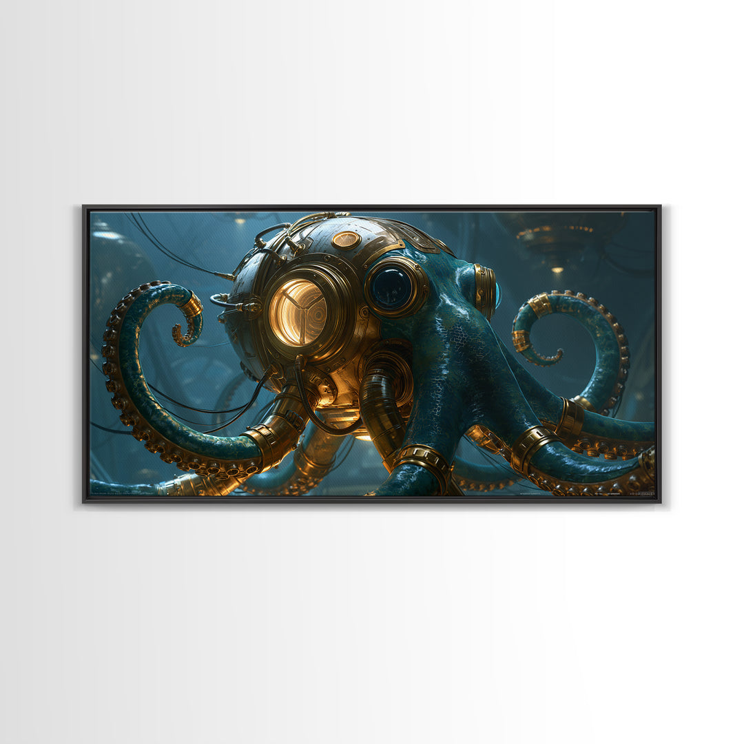 Steampunk Octopus with Brass Tentacles Canvas Print, Steampunk Art, Digital Print, Living Room Decor, Fine Art, Mechanic, STE-2x1-73