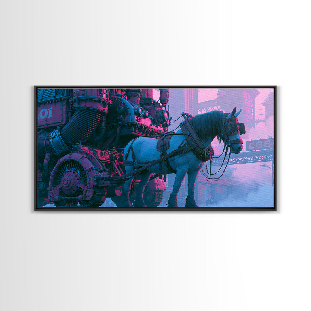 Steam Powered Horse Framed Canvas Print, Steampunk Art, Wall Decor, Living Room Decor, Fine Art, Mechanic, Whimsical Decor, STE-2x1-83