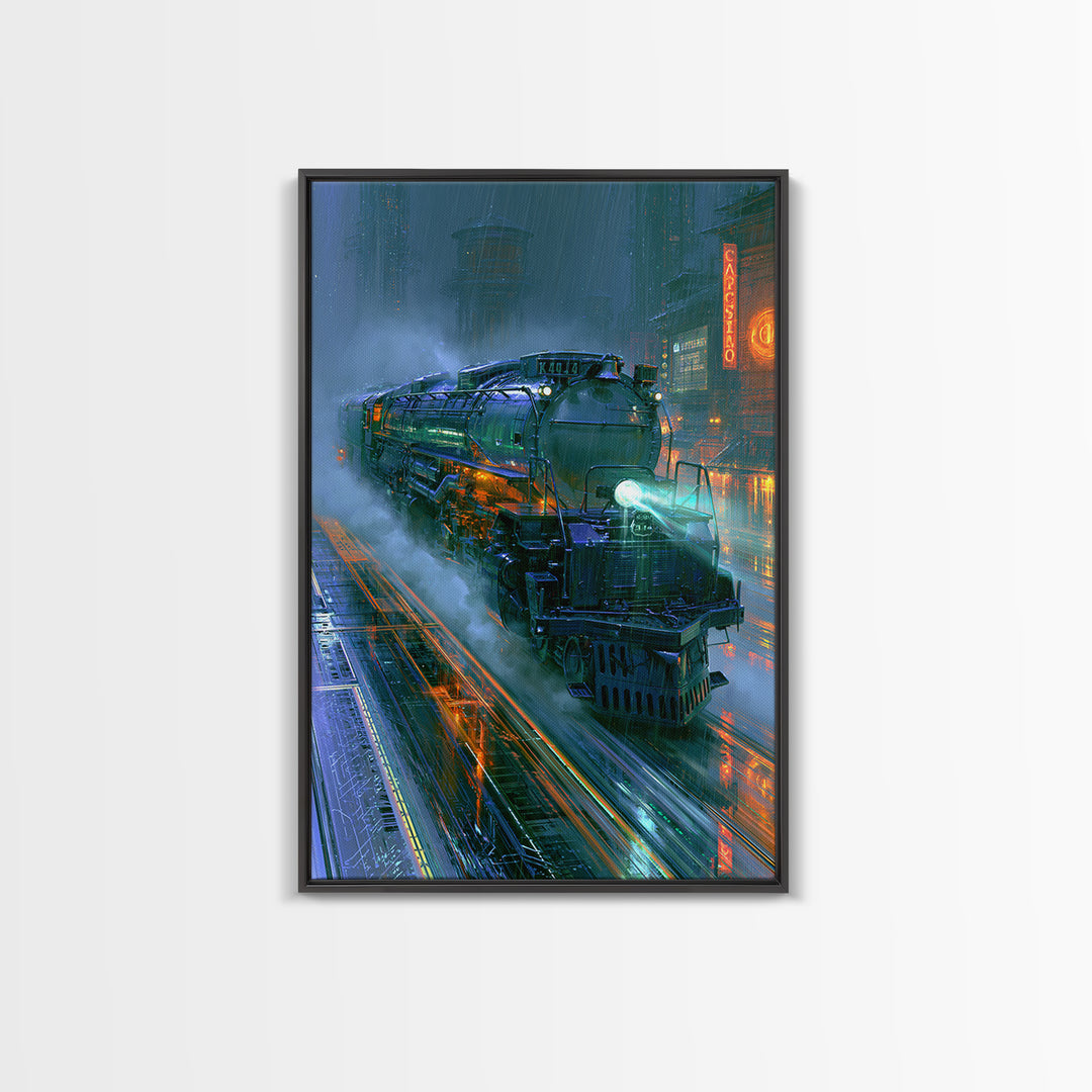 Steam Locomotive Racing Through Fog Canvas Print, Steampunk Art, Wall Art, Living Room Decor, Oil Painting, Mechanic, STE-2x3-14
