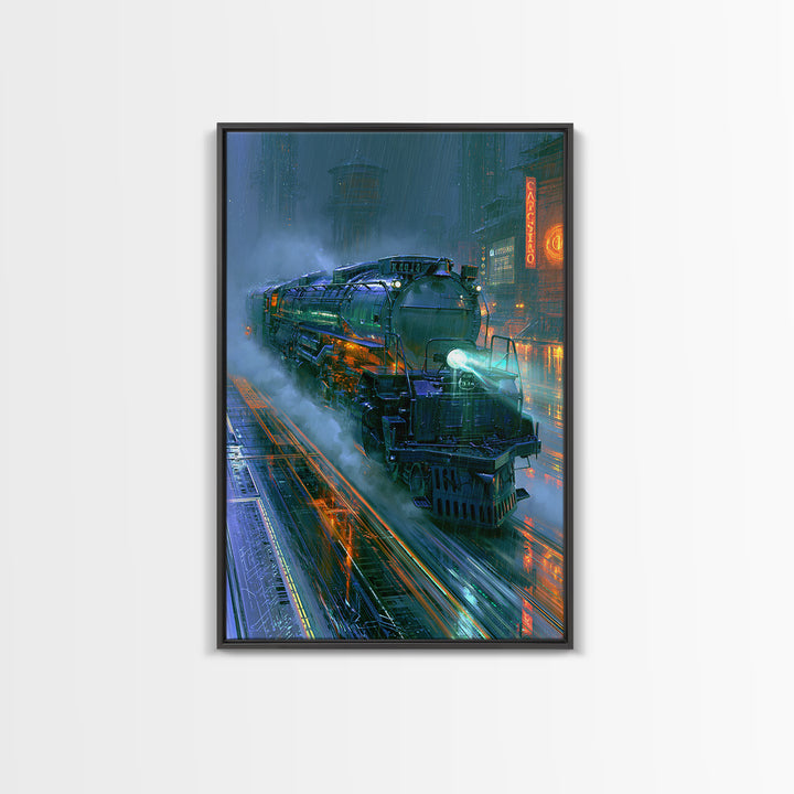 Steam Locomotive Racing Through Fog Canvas Print, Steampunk Art, Wall Art, Living Room Decor, Oil Painting, Mechanic, STE-2x3-14