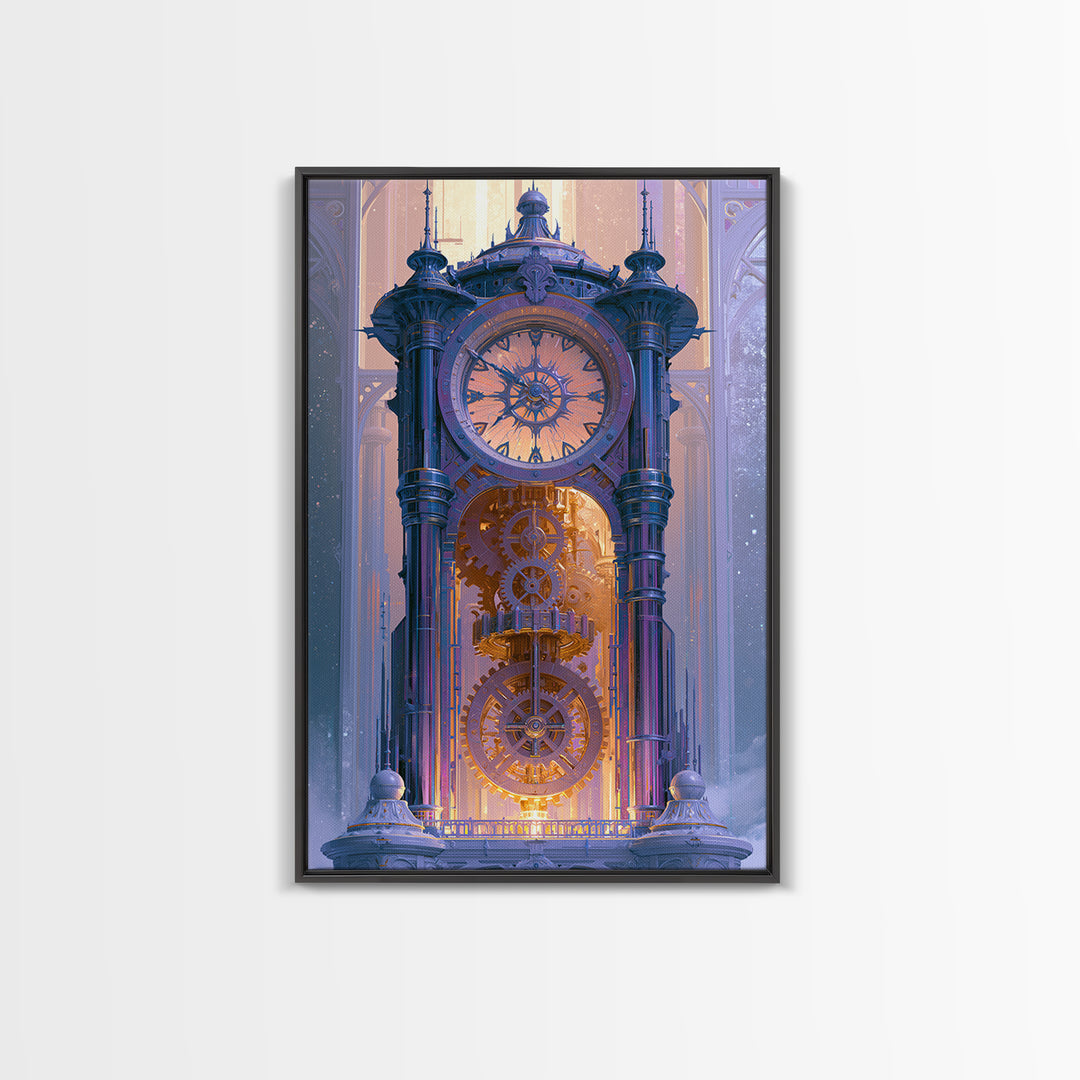 Clock Tower Gears Framed Canvas Print, Steampunk Art, Living Room Decor, Oil Painting, Mechanic, Whimsigoth Decor, STE-2x3-21