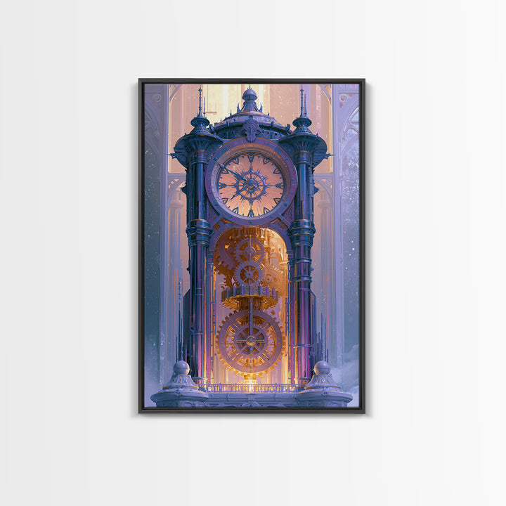 Clock Tower Gears Framed Canvas Print, Steampunk Art, Living Room Decor, Oil Painting, Mechanic, Whimsigoth Decor, STE-2x3-21