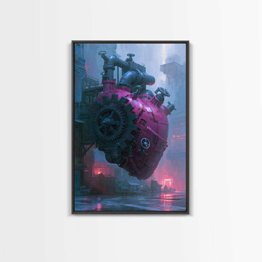 Gear Heart with Pipes and Valves Framed Canvas Print, Steampunk Art, Modern Art, Living Room Decor, Fine Art, Mechanic, STE-2x3-28