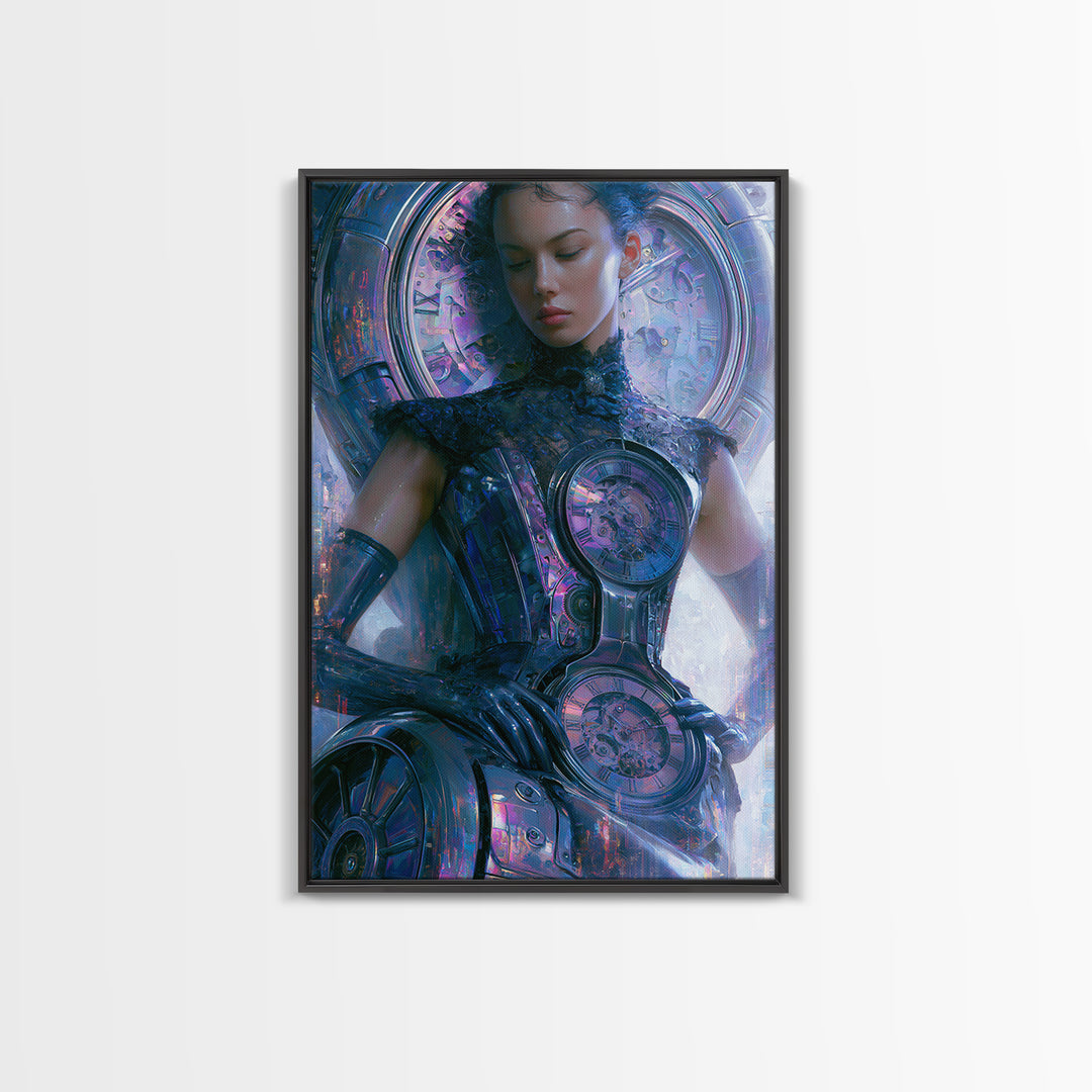 Victorian Lady with Clockwork Dress Details Canvas Print, Steampunk Art, Digital Print, Living Room Decor, Fine Art, Mechanic, STE-2x3-49