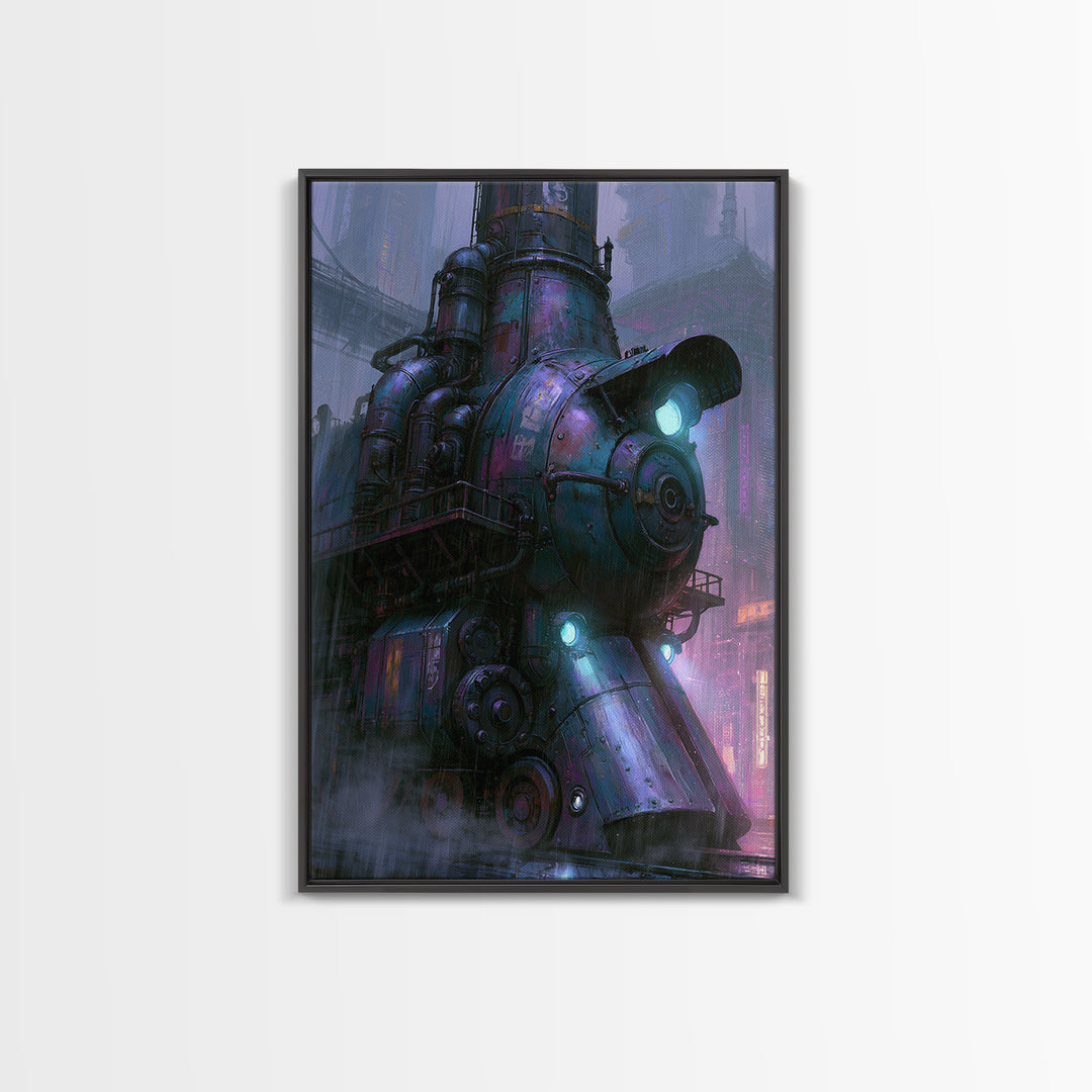 Steam Powered City Skyline Framed Canvas Print, Steampunk Art, Printable Art, Living Room Decor, Abstract Art, Mechanic, STE-2x3-53