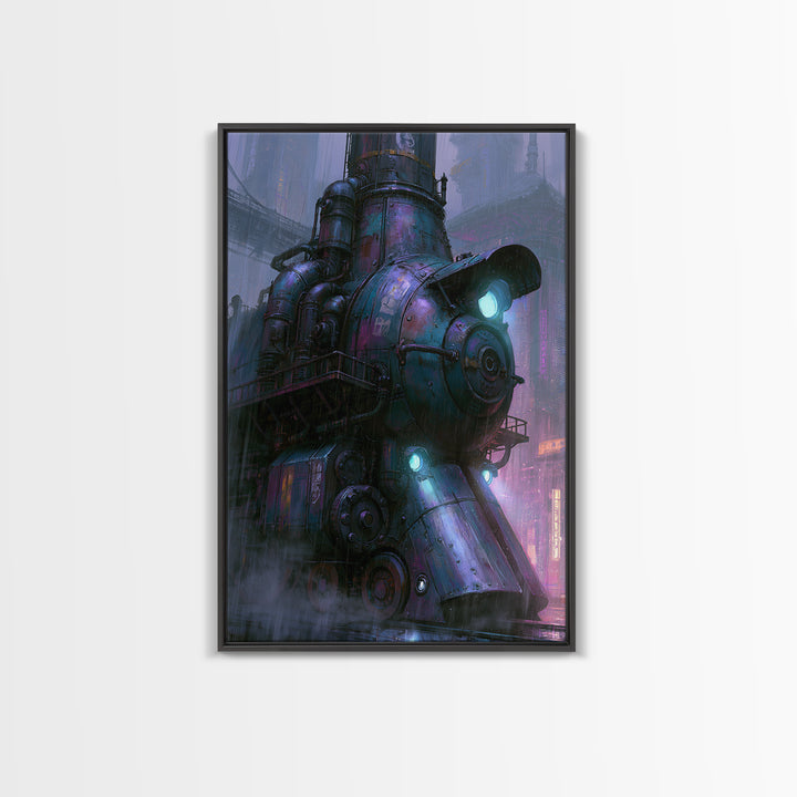 Steam Powered City Skyline Framed Canvas Print, Steampunk Art, Printable Art, Living Room Decor, Abstract Art, Mechanic, STE-2x3-53