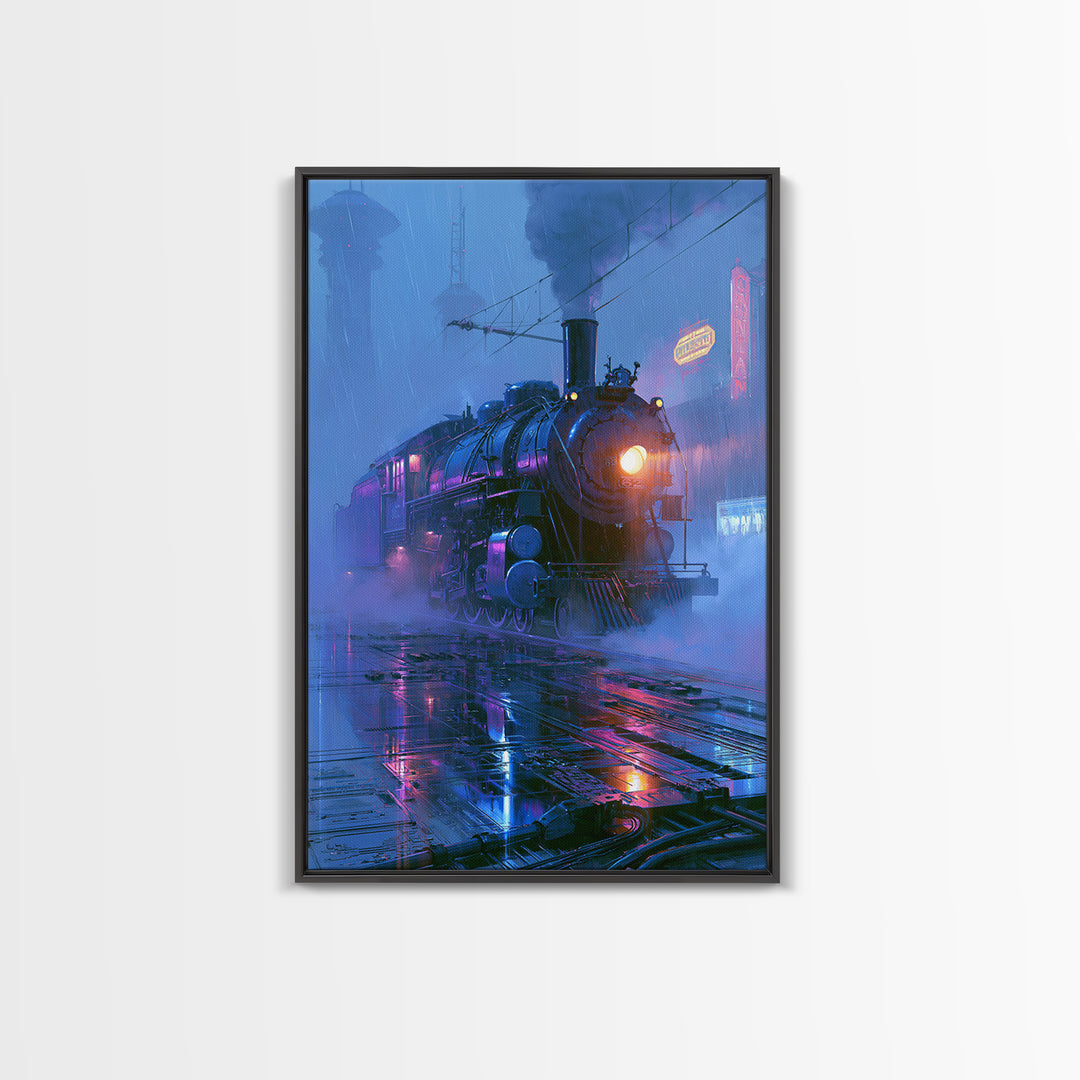 Steam Locomotive Racing Through Fog Canvas Print, Steampunk Art, Canvas Art, Living Room Decor, Abstract Art, Mechanic, STE-2x3-62