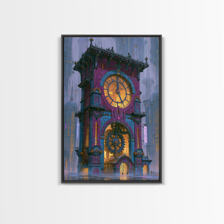 Clock Tower Gears Framed Canvas Print, Steampunk Art, Wall Art Print, Living Room Decor, Fine Art, Mechanic, Gallery Decor, STE-2x3-69