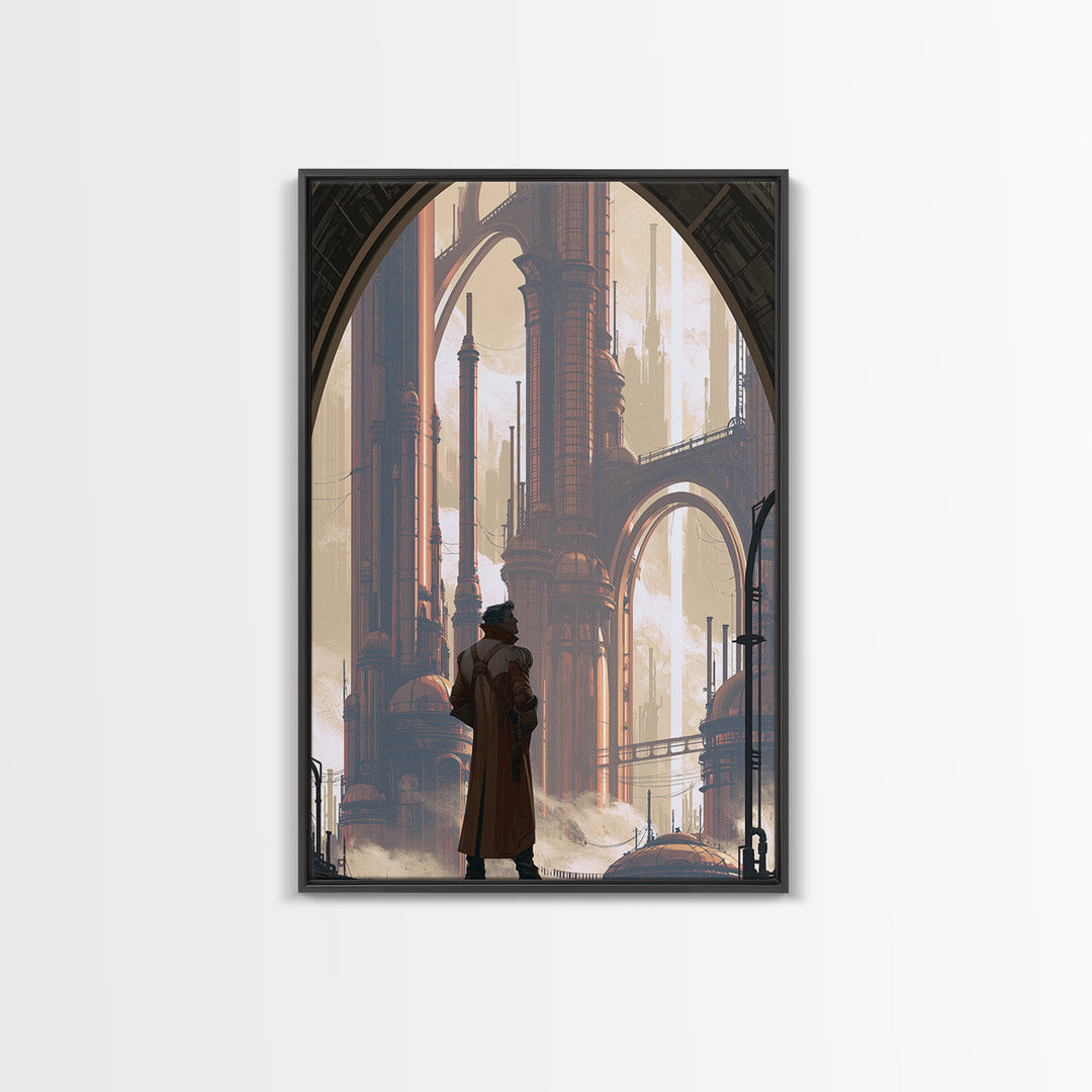 Steam Powered City Skyline Canvas Print, Steampunk Art, Wall Art Living Room, Living Room Decor, Abstract Art, Mechanic, STE-2x3-77