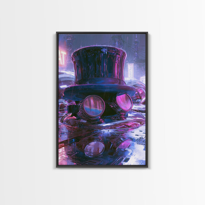 Top Hat and Goggles Still Life Framed Canvas Print, Steampunk Art, Modern Decor, Living Room Decor, Fine Art, Mechanic, STE-2x3-84