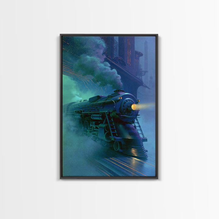 Steam Locomotive Racing Through Fog Canvas Print, Steampunk Art, Canvas Art, Living Room Decor, Abstract Art, Mechanic, STE-2x3-86