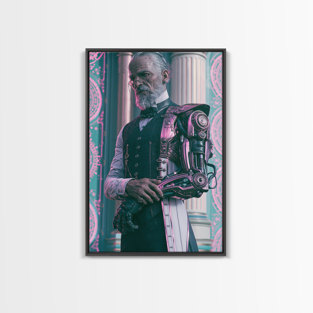 Victorian Inventor Portrait Framed Canvas Print, Steampunk Art, Steampunk Decor, Living Room Decor, Fine Art, Mechanic, STE-2x3-87