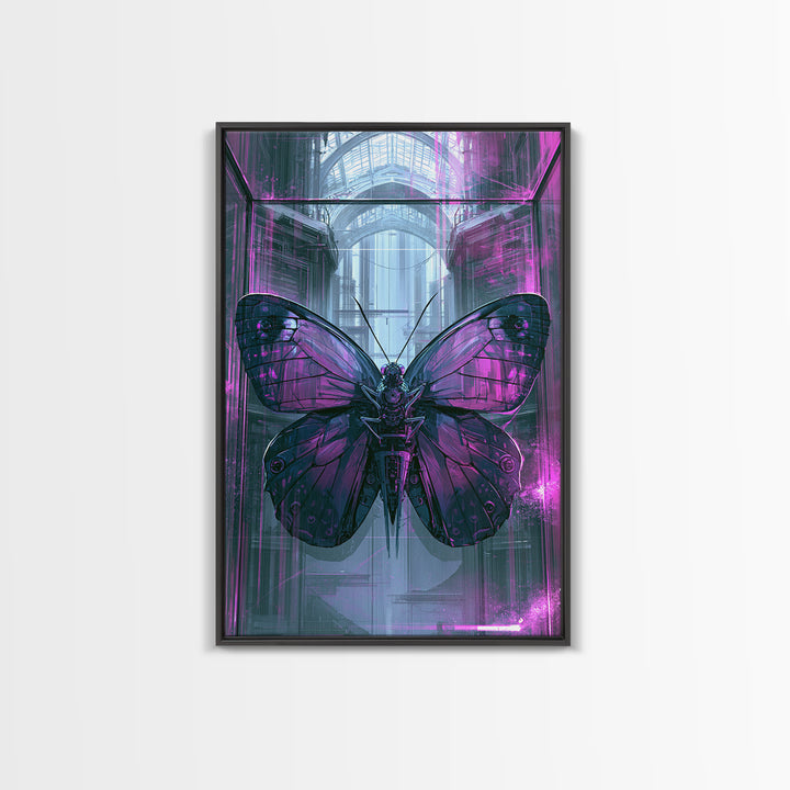 Mechanical Butterfly Specimen Framed Canvas Print, Steampunk Art, Digital Print, Living Room Decor, Fine Art, Mechanic, STE-2x3-94