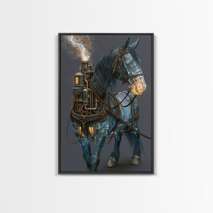 Steam Powered Horse Canvas Print, Steampunk Art, Dark Art, Living Room Decor, Oil Painting, Mechanic, Minimalist Decor, STE-2x3-95