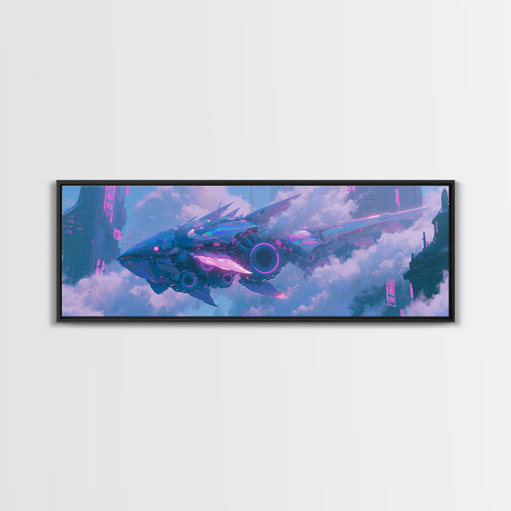 Mechanical Fish Swimming Through Clouds Canvas Print, Steampunk Art, Modern Decor, Living Room Decor, Fine Art, Mechanic, STE-3x1-14
