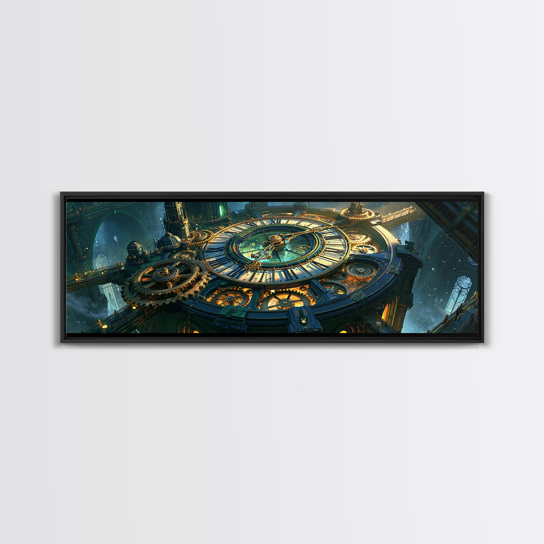 Clock Tower Gears Canvas Print, Steampunk Art, Cat Art, Living Room Decor, Oil Painting, Mechanic, Fine Art Print, STE-3x1-29
