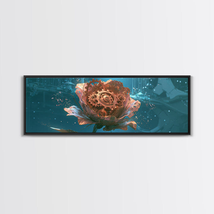 Mechanical Rose Made of Copper Gears Framed Canvas Print, Steampunk Art, Canvas Art, Living Room Decor, Abstract Art, Mechanic, STE-3x1-67