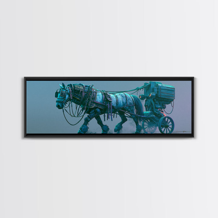 Steam Powered Horse Framed Canvas Print, Steampunk Art, Printable Art, Living Room Decor, Oil Painting, Mechanic, STE-3x1-79