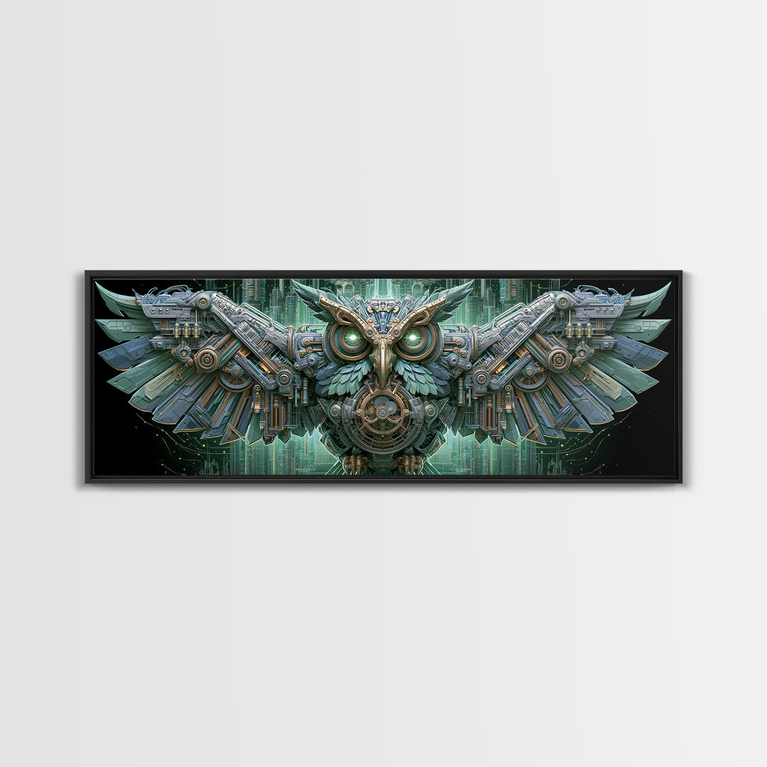 Brass Clockwork Owl Framed Canvas Print, Steampunk Art, Boho Decor, Living Room Decor, Oil Painting, Mechanic, Art Print, STE-3x1-89