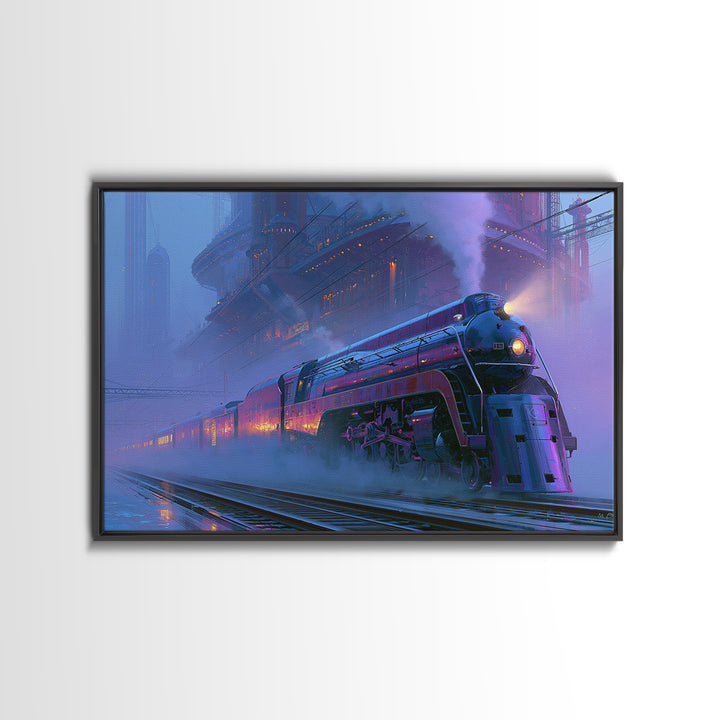 Steam Locomotive Racing Through Fog Canvas Print, Steampunk Art, Digital Download Art, Living Room Decor, Watercolor Art, STE-3x2-34
