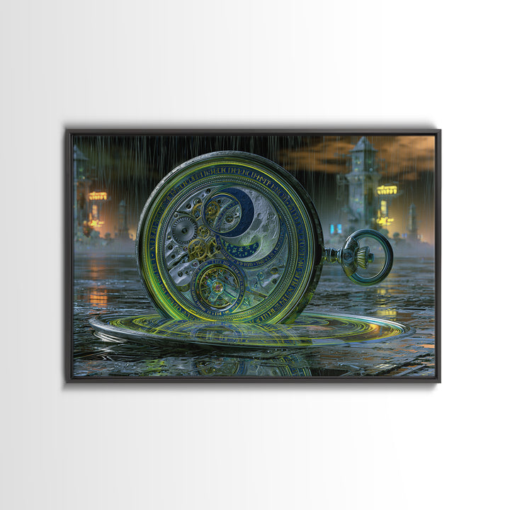 Gear Filled Pocket Watch Framed Canvas Print, Steampunk Art, Man Cave Decor, Living Room Decor, Fine Art, Mechanic, STE-3x2-36