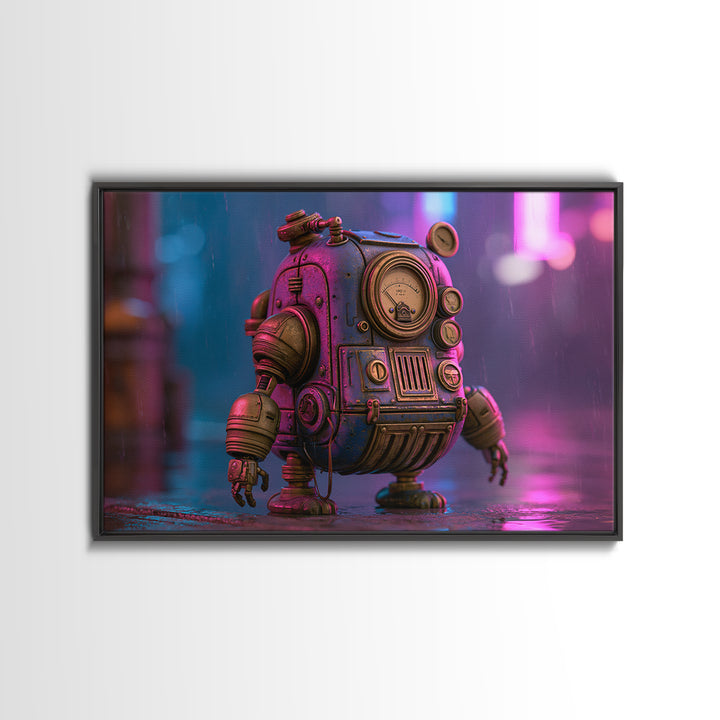 Retro Robot Made from Brass Gauges Framed Canvas Print, Steampunk Art, Living Room Decor, Oil Painting, Mechanic, STE-3x2-47