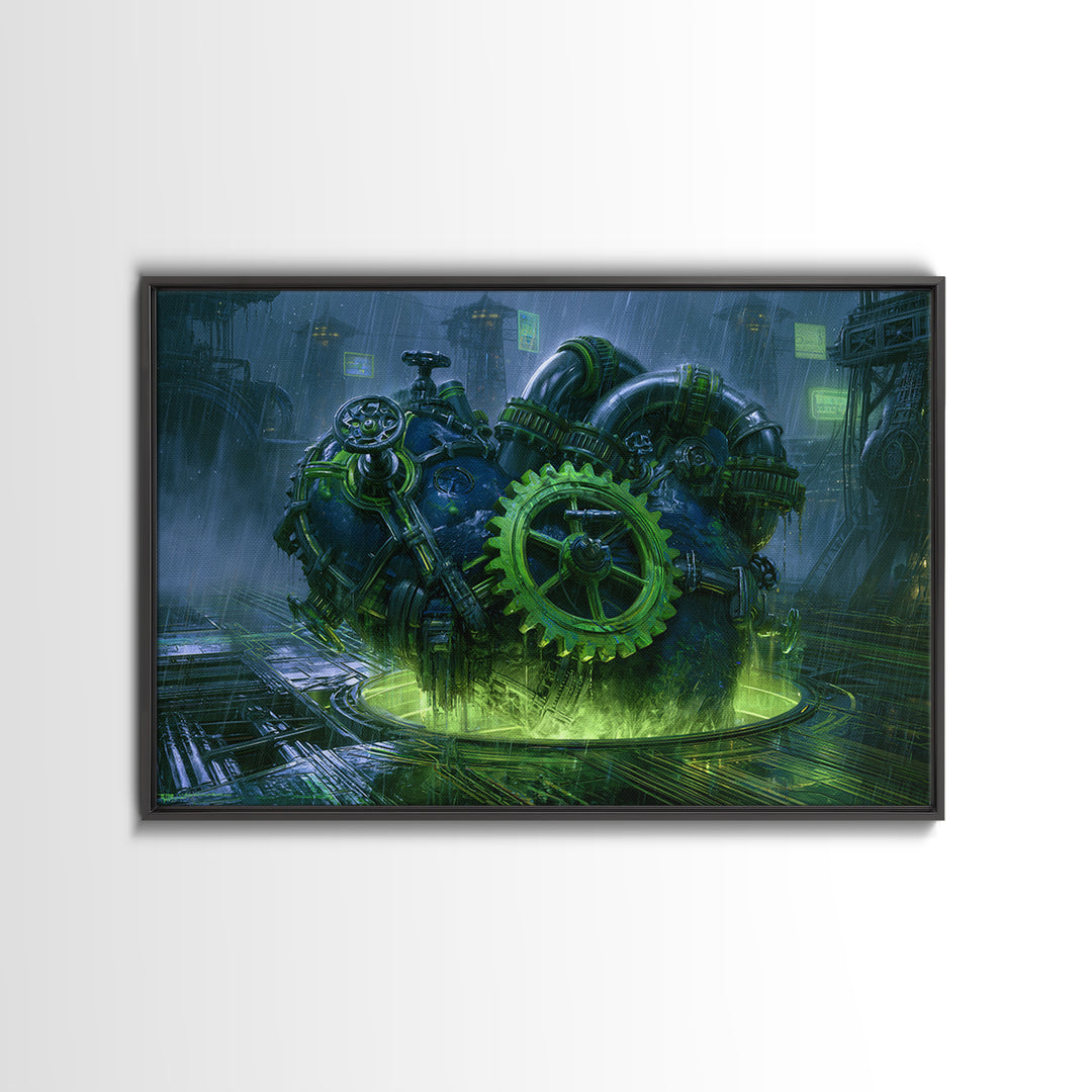 Gear Heart with Pipes and Valves Canvas Print, Steampunk Art, Gallery Decor, Living Room Decor, Fine Art, Mechanic, Wall Art, STE-3x2-48